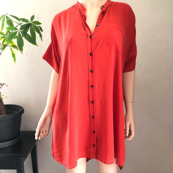 Madewell 100% Silk Shirtdress size L in Red - Picture 3 of 9